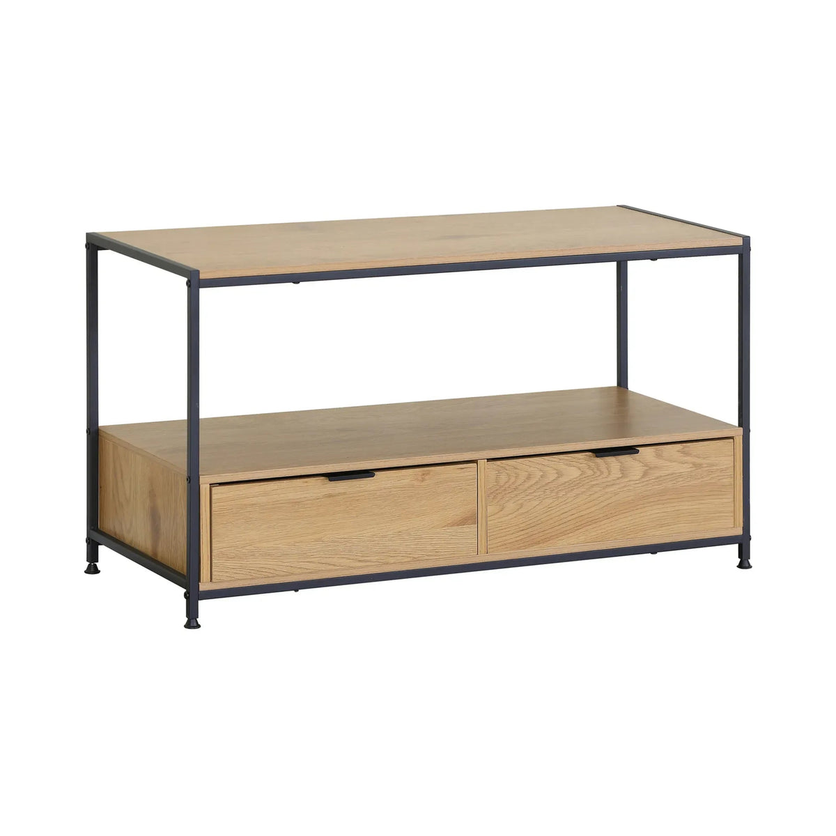 Coffee Table with 2 Drawers and Open Shelf Rustic Steel and MDF - Brown - Furniture > Dining > Buffets & Sideboards - Rivercity House & Home Co. (ABN 18 642 972 209) - Affordable Modern Furniture Australia