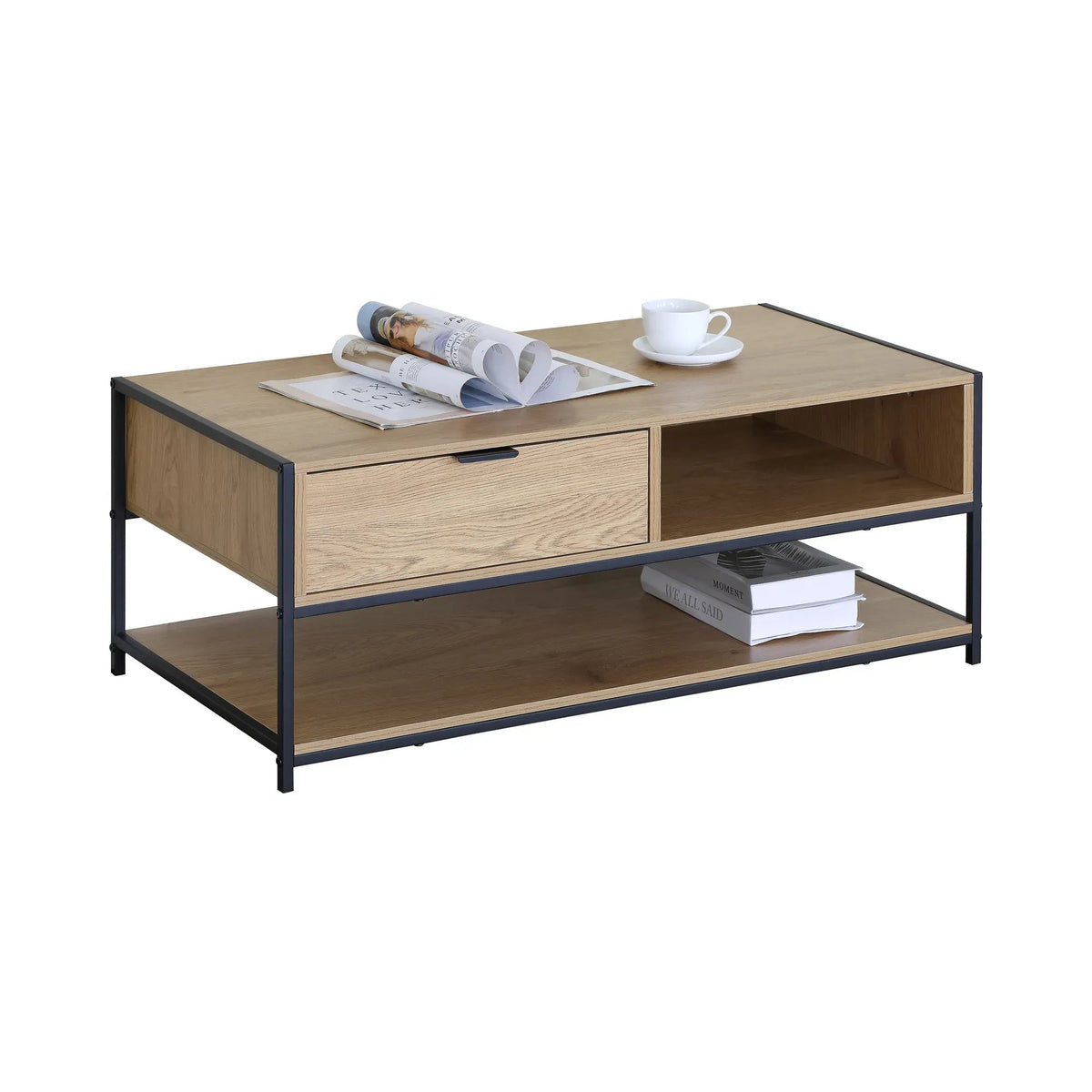 Coffee Table with Drawer, Wood-Look MDF and Steel Frame, Rustic Design - Brown - Furniture > Living Room > TV Units - Rivercity House & Home Co. (ABN 18 642 972 209) - Affordable Modern Furniture Australia