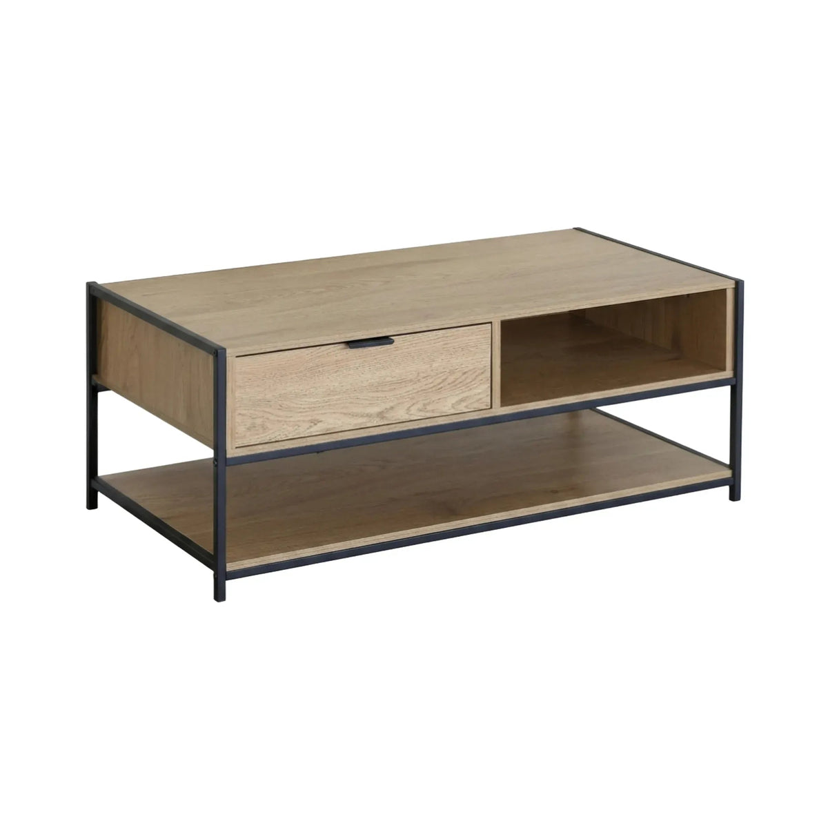 Coffee Table with Drawer, Wood-Look MDF and Steel Frame, Rustic Design - Brown - Furniture > Living Room > TV Units - Rivercity House & Home Co. (ABN 18 642 972 209) - Affordable Modern Furniture Australia
