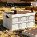 50L Collapsible Outdoor Storage Box with Plywood Lid Stackable Folding Organiser - Beige