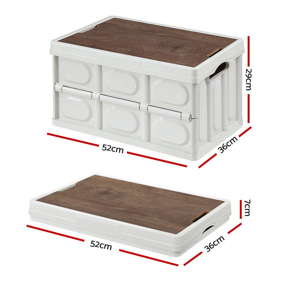 Collapsible Outdoor Storage Box 50L Stackable Folding Camping Organizer Plywood Lid Beige - Home & Garden > Storage > Storage Boxes - Rivercity House & Home Co. (ABN 18 642 972 209) - Affordable Modern Furniture Australia
