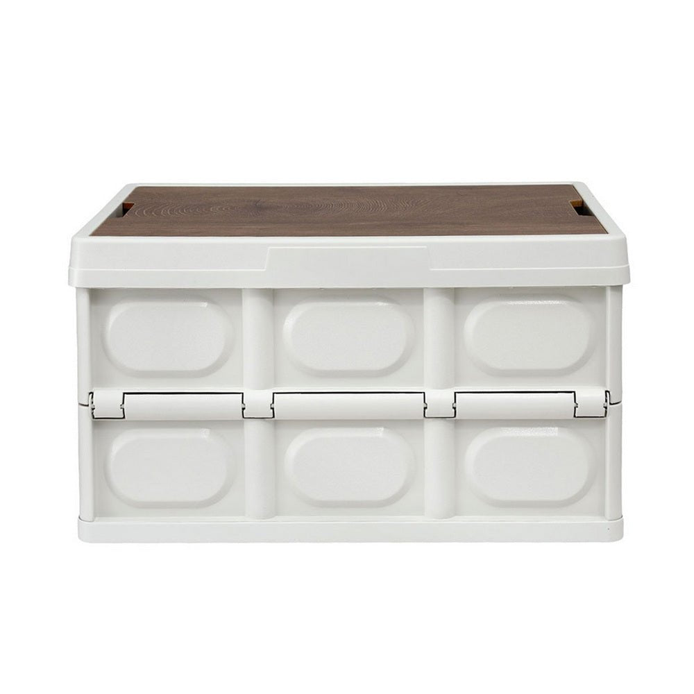 Collapsible Outdoor Storage Box 50L Stackable Folding Camping Organizer Plywood Lid Beige - Home & Garden > Storage > Storage Boxes - Rivercity House & Home Co. (ABN 18 642 972 209) - Affordable Modern Furniture Australia