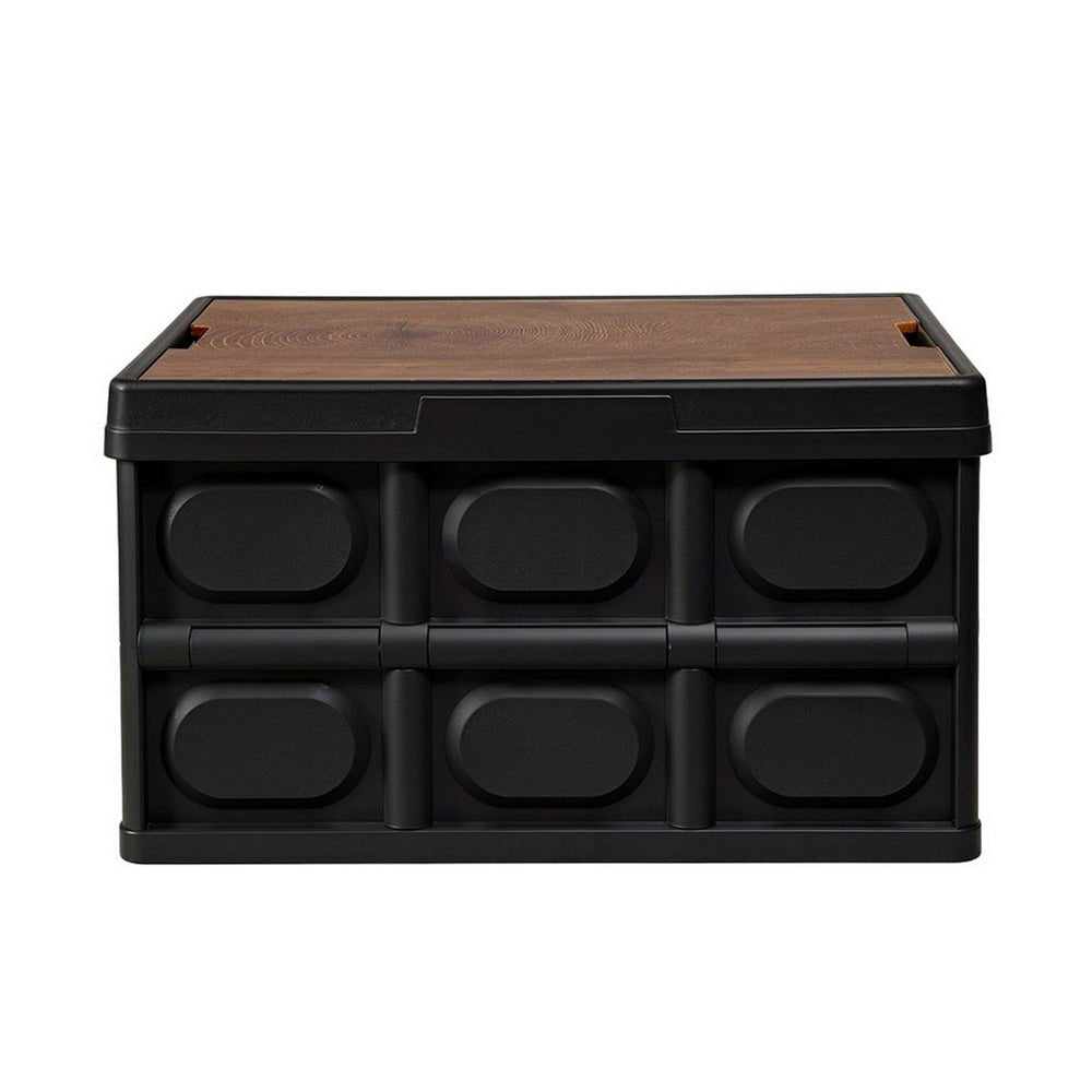 Collapsible Outdoor Storage Box 50L Stackable Folding Camping Organizer Plywood Lid Black - Home & Garden > Storage > Storage Boxes - Rivercity House & Home Co. (ABN 18 642 972 209) - Affordable Modern Furniture Australia