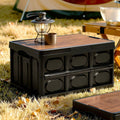 50L Collapsible Outdoor Storage Box with Plywood Lid Stackable Folding Organiser - Black