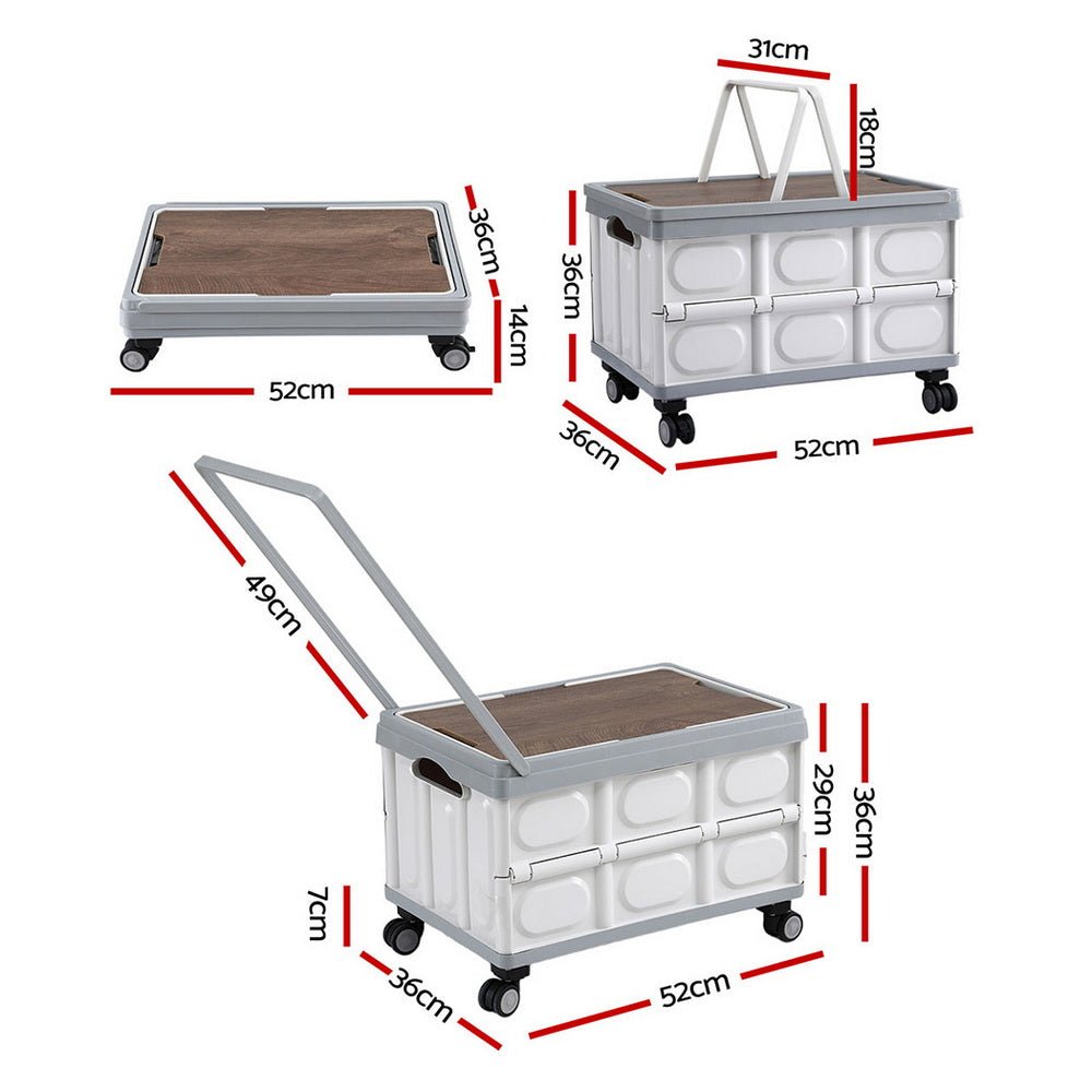 Collapsible Outdoor Storage Box 54L Stackable Folding Camping Organizer Wheels Plywood Lid Beige - Home & Garden > Storage > Storage Boxes - Rivercity House & Home Co. (ABN 18 642 972 209) - Affordable Modern Furniture Australia