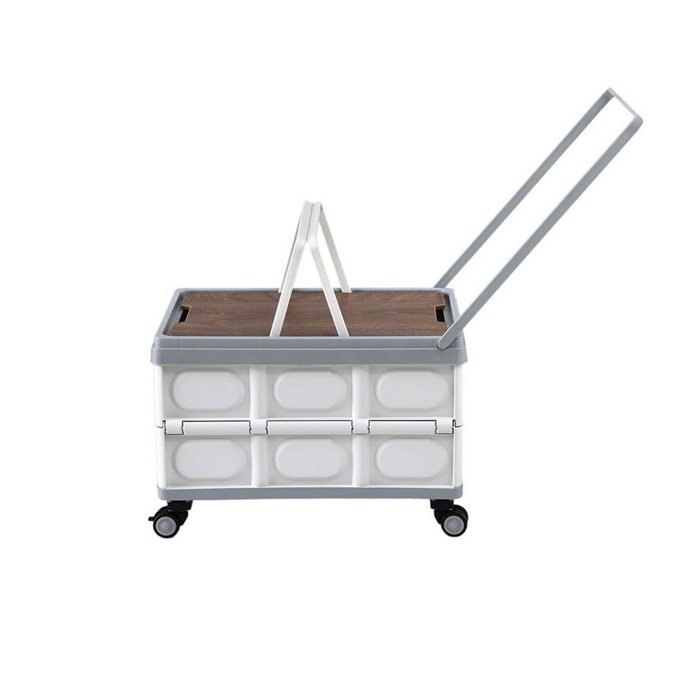 Collapsible Outdoor Storage Box 54L Stackable Folding Camping Organizer Wheels Plywood Lid Beige - Home & Garden > Storage > Storage Boxes - Rivercity House & Home Co. (ABN 18 642 972 209) - Affordable Modern Furniture Australia