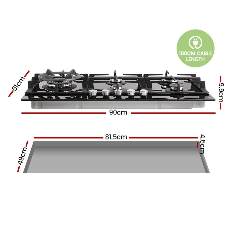 Comfee Gas Cooktop 5 Burner Kitchen Gas Hob Cook Top Trivets Stove Black NG LPG - Rivercity House & Home Co. (ABN 18 642 972 209) - Affordable Modern Furniture Australia