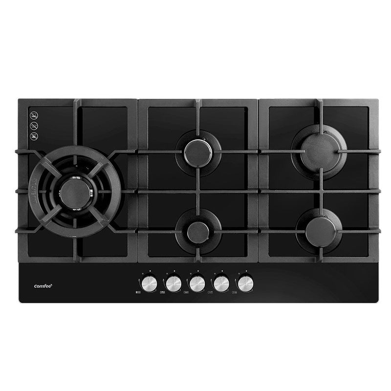 Comfee Gas Cooktop 5 Burner Kitchen Gas Hob Cook Top Trivets Stove Black NG LPG - Rivercity House & Home Co. (ABN 18 642 972 209) - Affordable Modern Furniture Australia