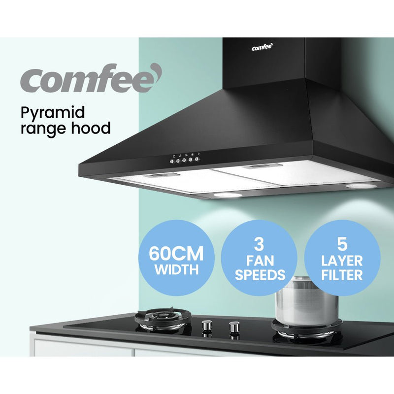 Comfee Rangehood 600mm Range Hood Home Kitchen Wall Mount Canopy 60cm Black - Rivercity House & Home Co. (ABN 18 642 972 209) - Affordable Modern Furniture Australia