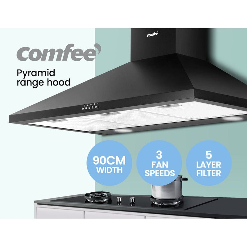 Comfee Rangehood 900mm Range Hood Home Kitchen Wall Mount Canopy 90cm Black - Rivercity House & Home Co. (ABN 18 642 972 209) - Affordable Modern Furniture Australia