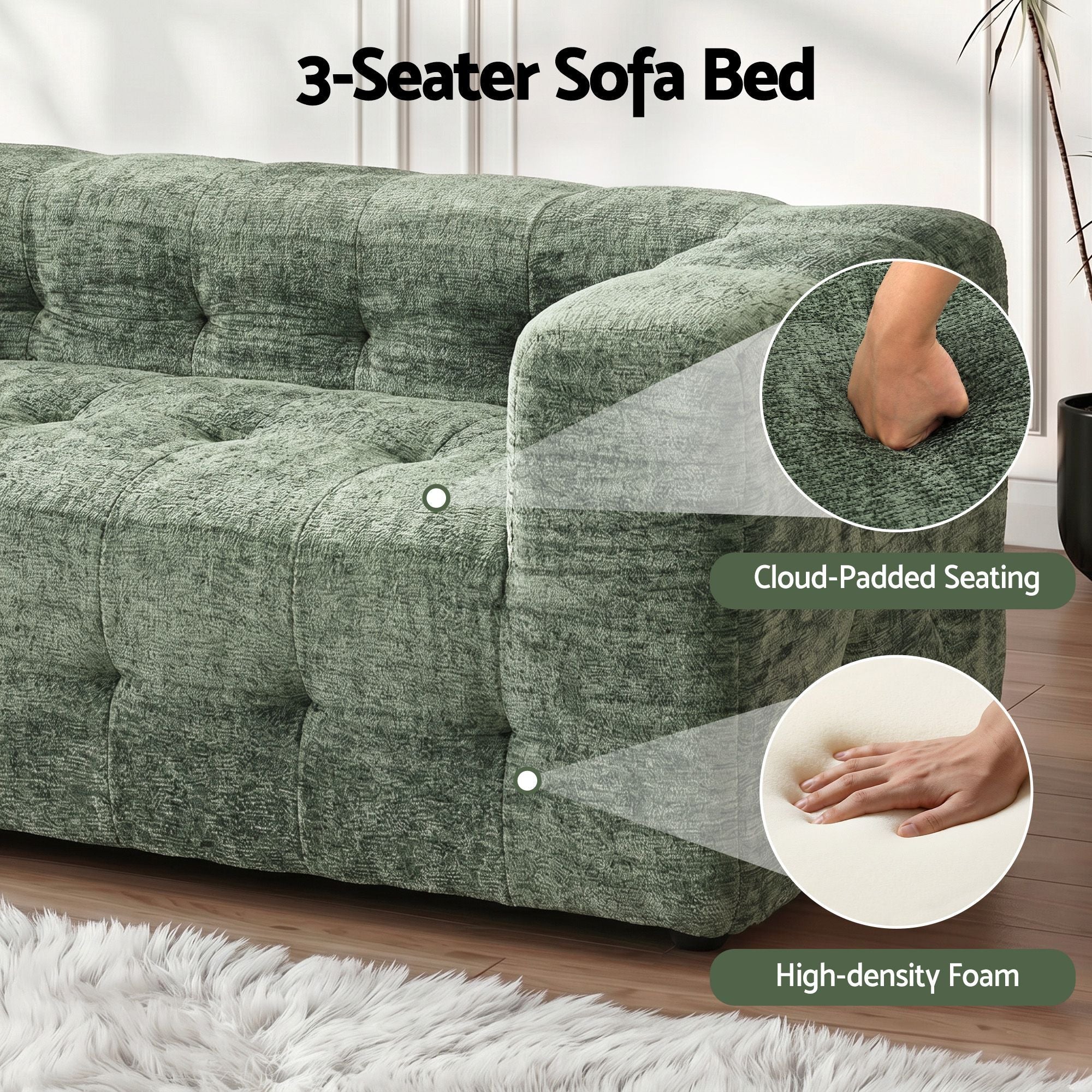 Comfort Boneless Sofa for Living Room Green Luxury Chenille - Furniture > Sofas > Sofas & Sofa Beds - Rivercity House & Home Co. (ABN 18 642 972 209) - Affordable Modern Furniture Australia