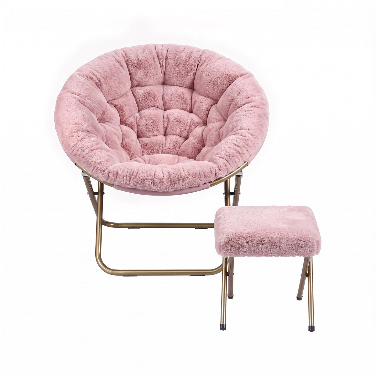 Comfy Foldable Faux Fur Saucer Chair with Ottoman - Pink - Furniture > Bar Stools & Chairs > Arm Chairs & Recliners - Rivercity House & Home Co. (ABN 18 642 972 209) - Affordable Modern Furniture Australia