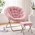 Comfy Foldable Faux Fur Saucer Chair with Ottoman - Pink