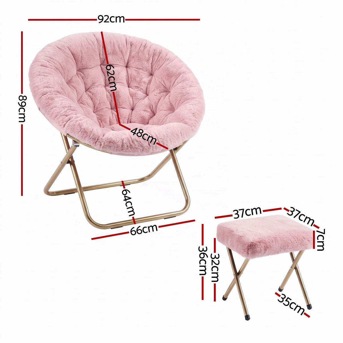 Comfy Foldable Faux Fur Saucer Chair with Ottoman - Pink - Furniture > Bar Stools & Chairs > Arm Chairs & Recliners - Rivercity House & Home Co. (ABN 18 642 972 209) - Affordable Modern Furniture Australia