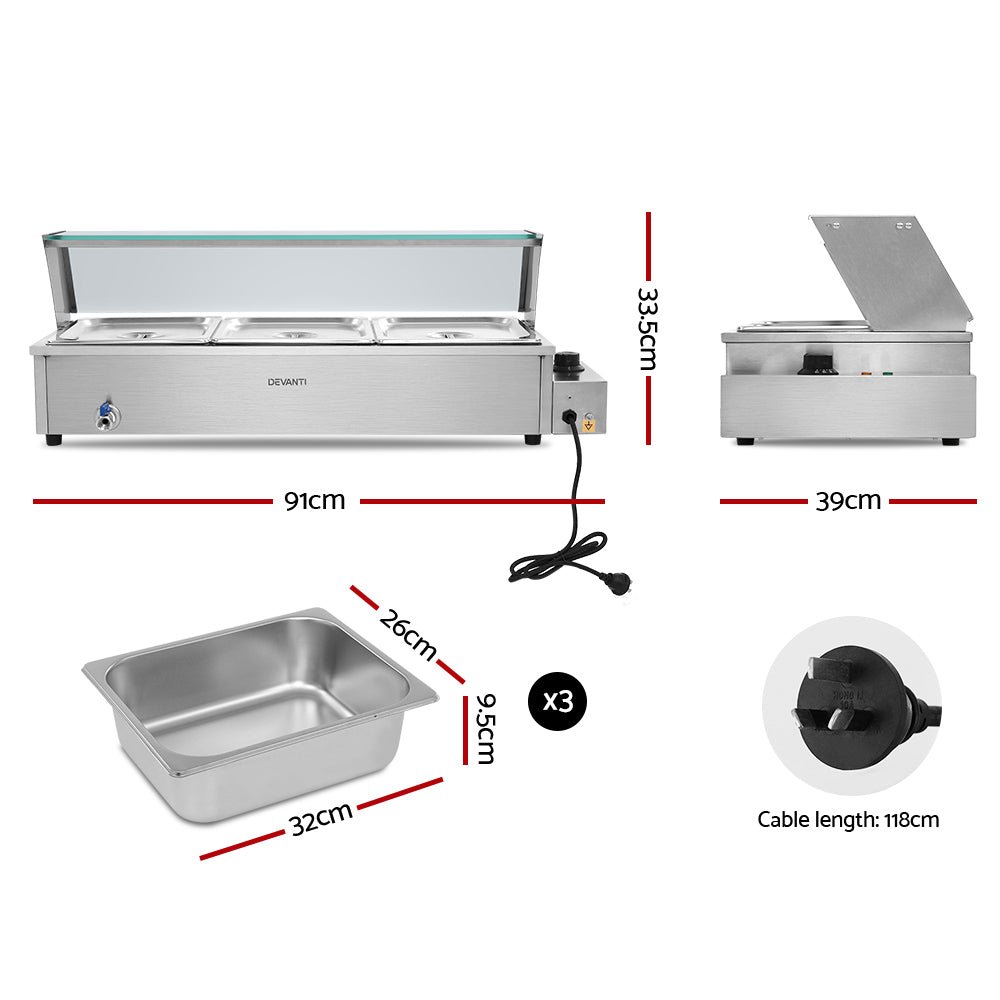 Commercial Food Warmer Bain Marie 3 Electric Buffet Pans - Appliances > Kitchen Appliances > Food Warmers & Chafing Dishes - Rivercity House & Home Co. (ABN 18 642 972 209) - Affordable Modern Furniture Australia