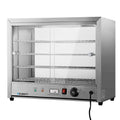 Commercial Food Warmer 64cm with 4 Stainless Steel Trays and Tempered Glass Doors - Silver