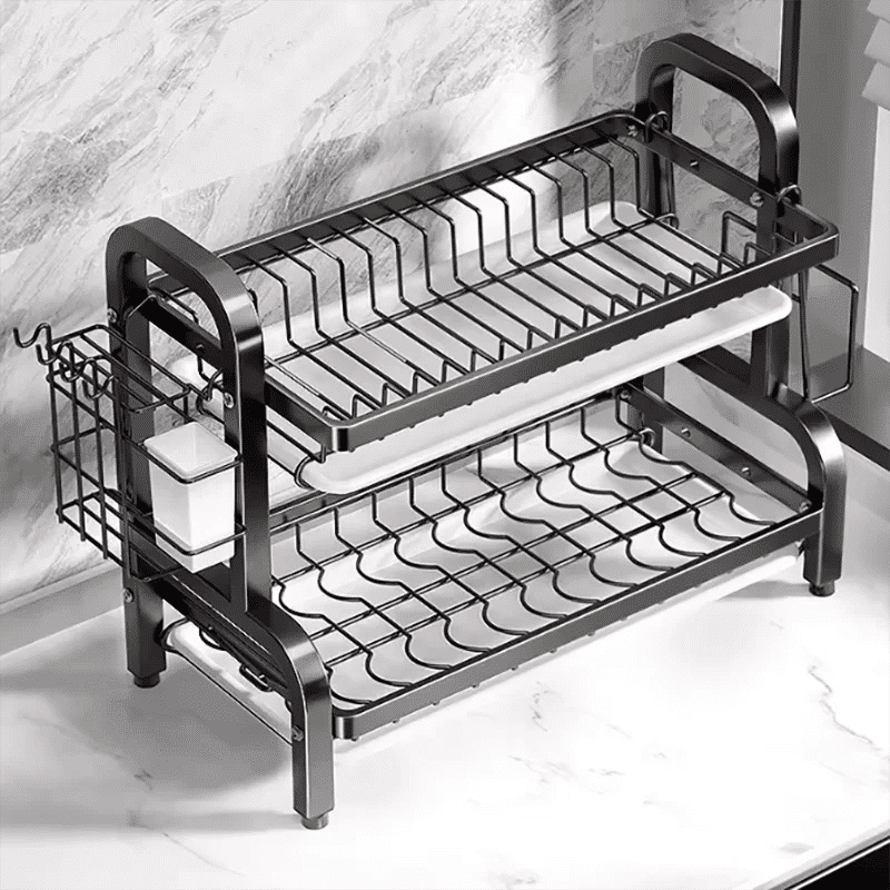 Compact 2-Tier Dish Drying Rack with Drainboard - Home & Garden > DIY > Kitchen & Bathroom DIY - Rivercity House & Home Co. (ABN 18 642 972 209) - Affordable Modern Furniture Australia