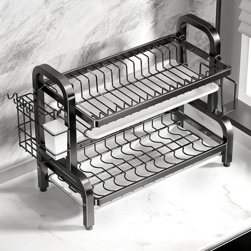 Compact 2-Tier Dish Drying Rack with Drainboard - Home & Garden > DIY > Kitchen & Bathroom DIY - Rivercity House & Home Co. (ABN 18 642 972 209) - Affordable Modern Furniture Australia