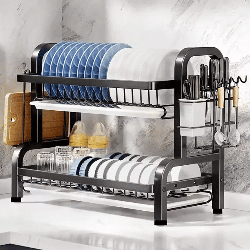 Compact 2-Tier Dish Drying Rack with Drainboard - Home & Garden > DIY > Kitchen & Bathroom DIY - Rivercity House & Home Co. (ABN 18 642 972 209) - Affordable Modern Furniture Australia