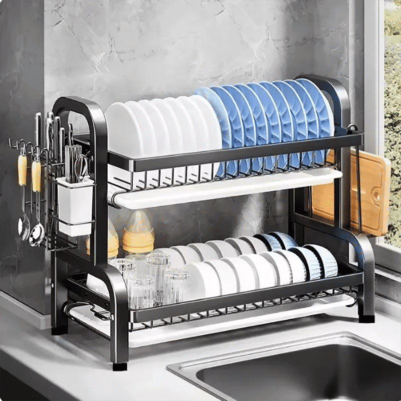 Compact 2-Tier Dish Drying Rack with Drainboard - Home & Garden > DIY > Kitchen & Bathroom DIY - Rivercity House & Home Co. (ABN 18 642 972 209) - Affordable Modern Furniture Australia