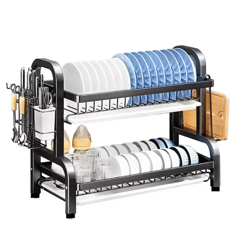 Compact 2-Tier Dish Drying Rack with Drainboard - Home & Garden > DIY > Kitchen & Bathroom DIY - Rivercity House & Home Co. (ABN 18 642 972 209) - Affordable Modern Furniture Australia