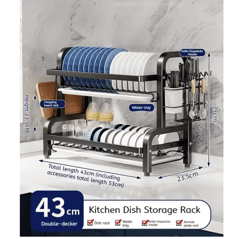 Compact 2-Tier Dish Drying Rack with Drainboard - Home & Garden > DIY > Kitchen & Bathroom DIY - Rivercity House & Home Co. (ABN 18 642 972 209) - Affordable Modern Furniture Australia