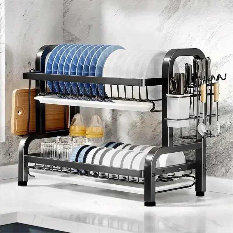 Compact 2-Tier Dish Drying Rack with Drainboard - Home & Garden > DIY > Kitchen & Bathroom DIY - Rivercity House & Home Co. (ABN 18 642 972 209) - Affordable Modern Furniture Australia