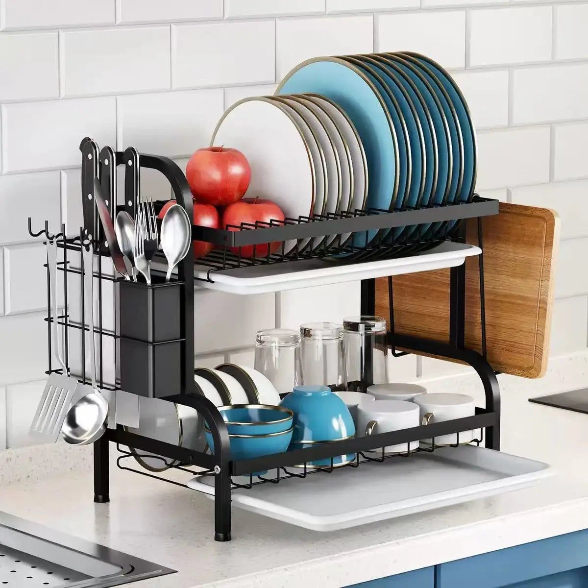 Compact 2-Tier Dish Drying Rack with Drainboard - Home & Garden > DIY > Kitchen & Bathroom DIY - Rivercity House & Home Co. (ABN 18 642 972 209) - Affordable Modern Furniture Australia