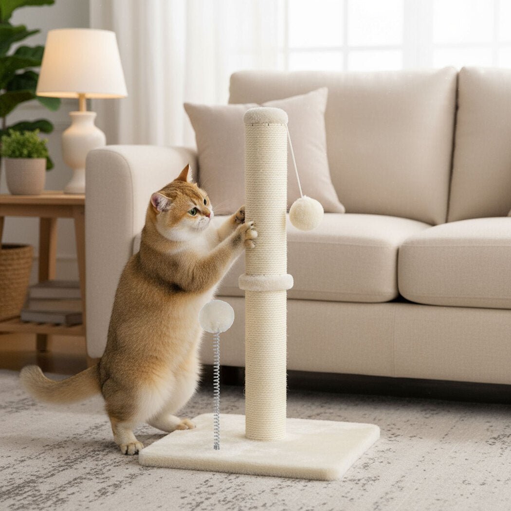 Compact Cat Scratching Post with Toy - Beige - Rivercity House & Home Co. (ABN 18 642 972 209) - Affordable Modern Furniture Australia