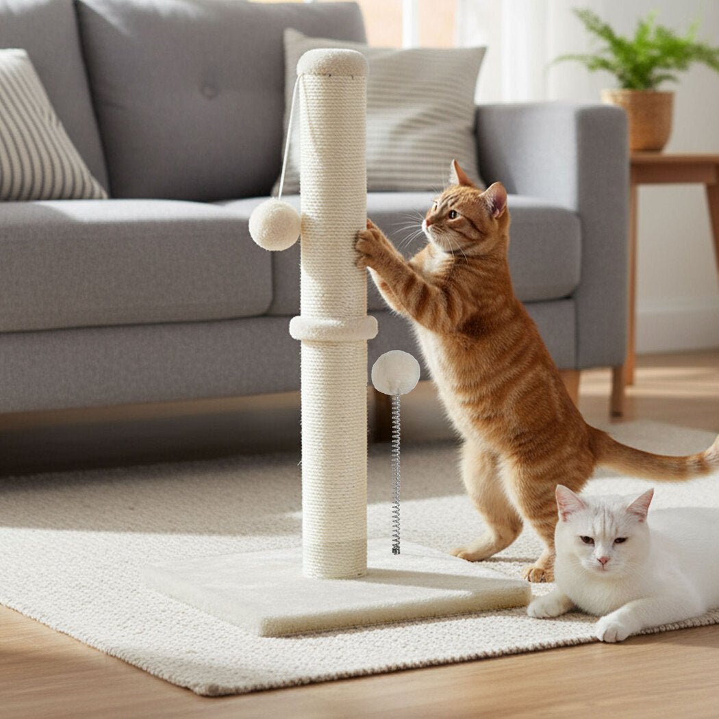 Compact Cat Scratching Post with Toy - Beige - Rivercity House & Home Co. (ABN 18 642 972 209) - Affordable Modern Furniture Australia
