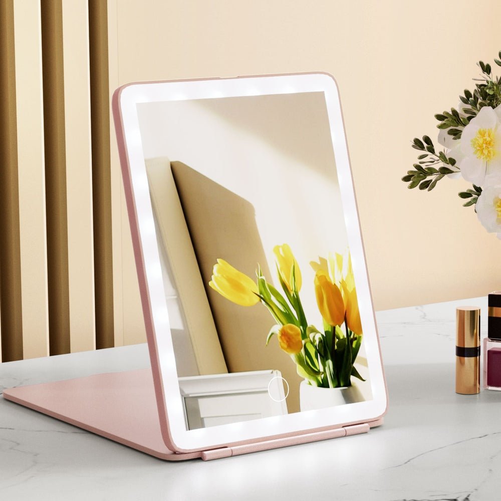 Compact Makeup Mirror w/ LED Light Portable Foldable Travel Beauty Pink - Health & Beauty > Makeup Mirrors - Rivercity House & Home Co. (ABN 18 642 972 209) - Affordable Modern Furniture Australia