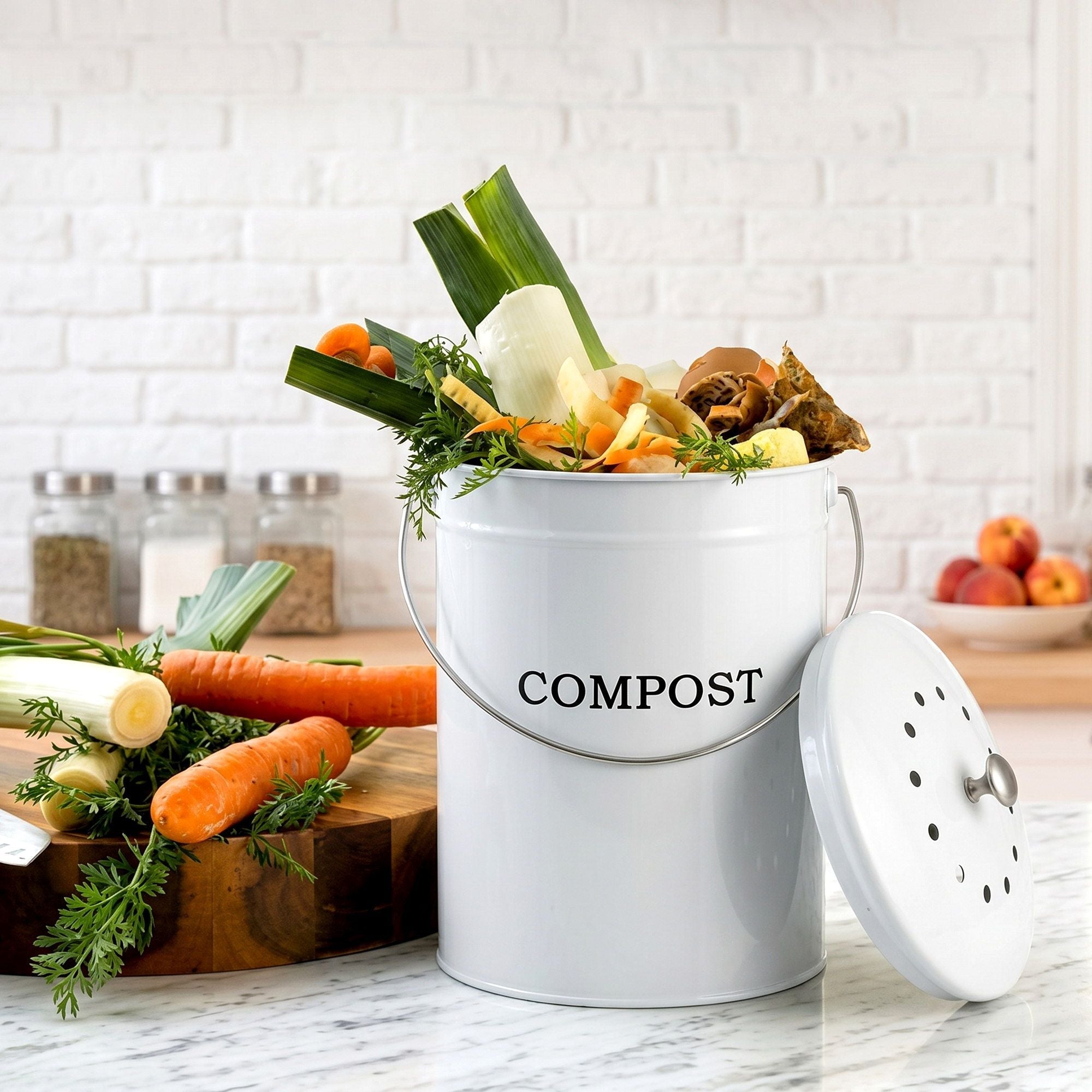Compost Bin Kitchen Compost Caddy Food Waste Bin Bench White - Home & Garden > Garden Tools > Gardening Accessories - Rivercity House & Home Co. (ABN 18 642 972 209) - Affordable Modern Furniture Australia