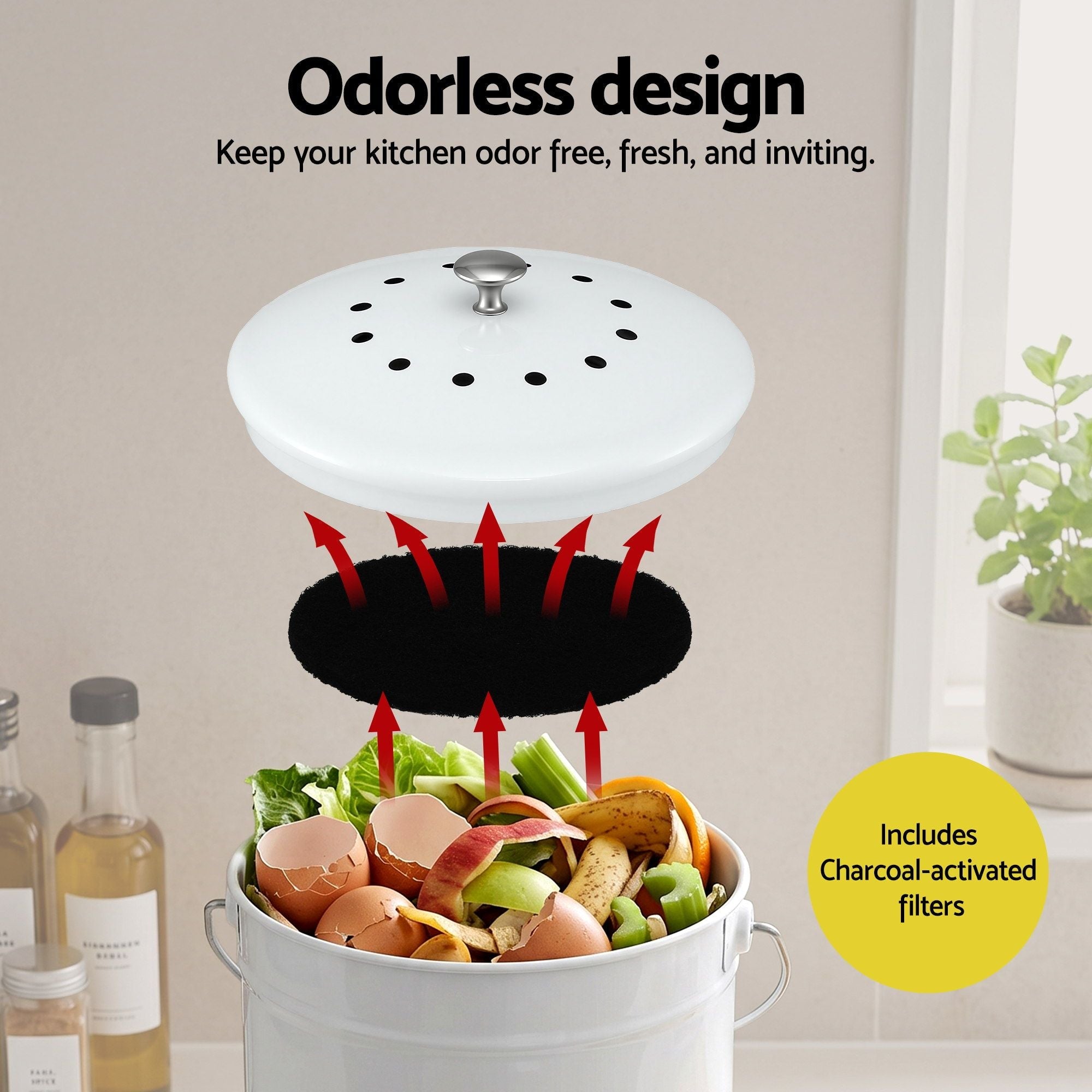 Compost Bin Kitchen Compost Caddy Food Waste Bin Bench White - Home & Garden > Garden Tools > Gardening Accessories - Rivercity House & Home Co. (ABN 18 642 972 209) - Affordable Modern Furniture Australia