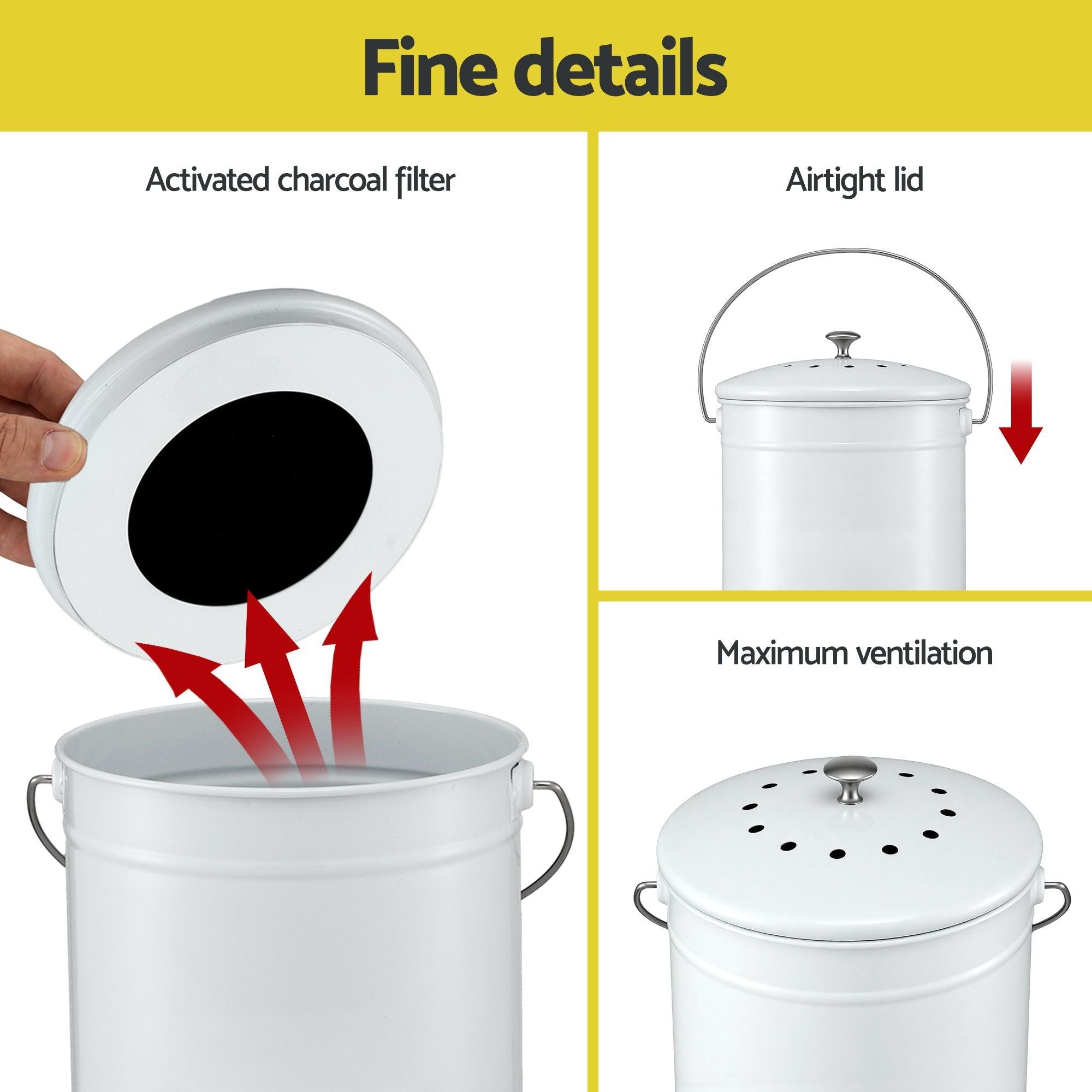 Compost Bin Kitchen Compost Caddy Food Waste Bin Bench White - Home & Garden > Garden Tools > Gardening Accessories - Rivercity House & Home Co. (ABN 18 642 972 209) - Affordable Modern Furniture Australia