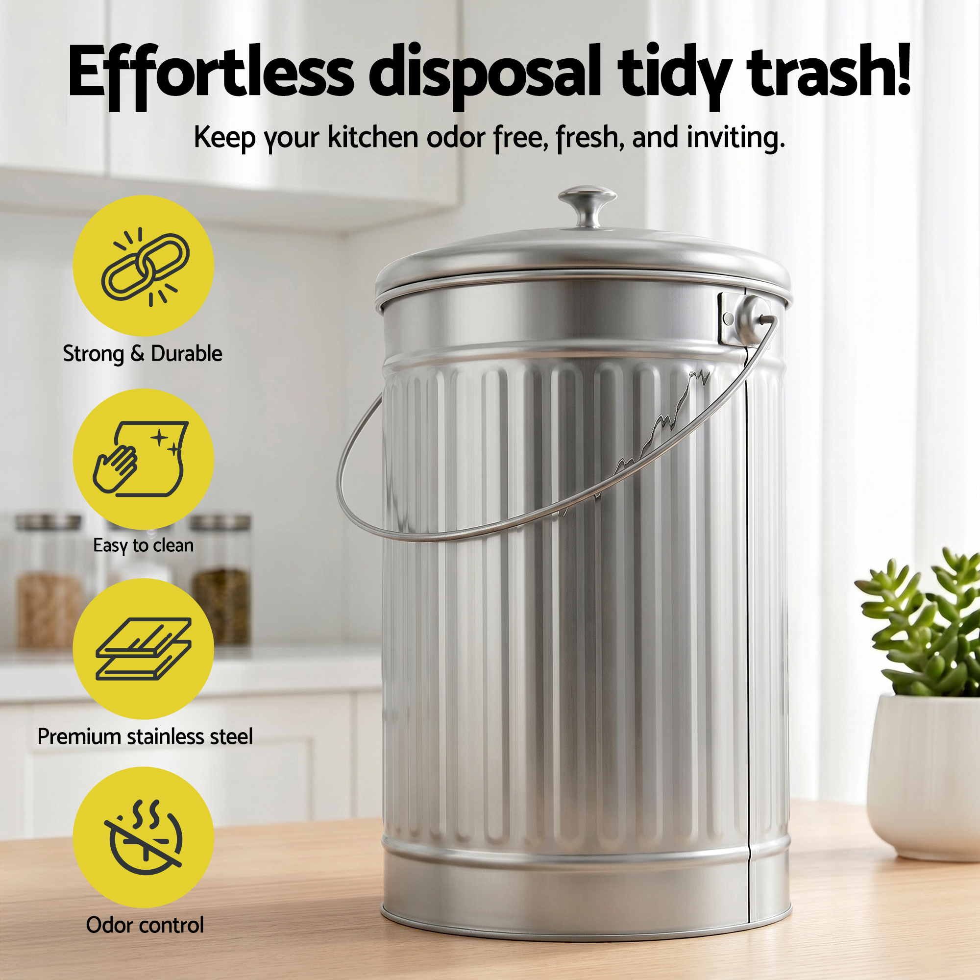 Compost Bin Kitchen Countertop Food Waste Caddy 6L Silver - Home & Garden > Garden Tools > Gardening Accessories - Rivercity House & Home Co. (ABN 18 642 972 209) - Affordable Modern Furniture Australia