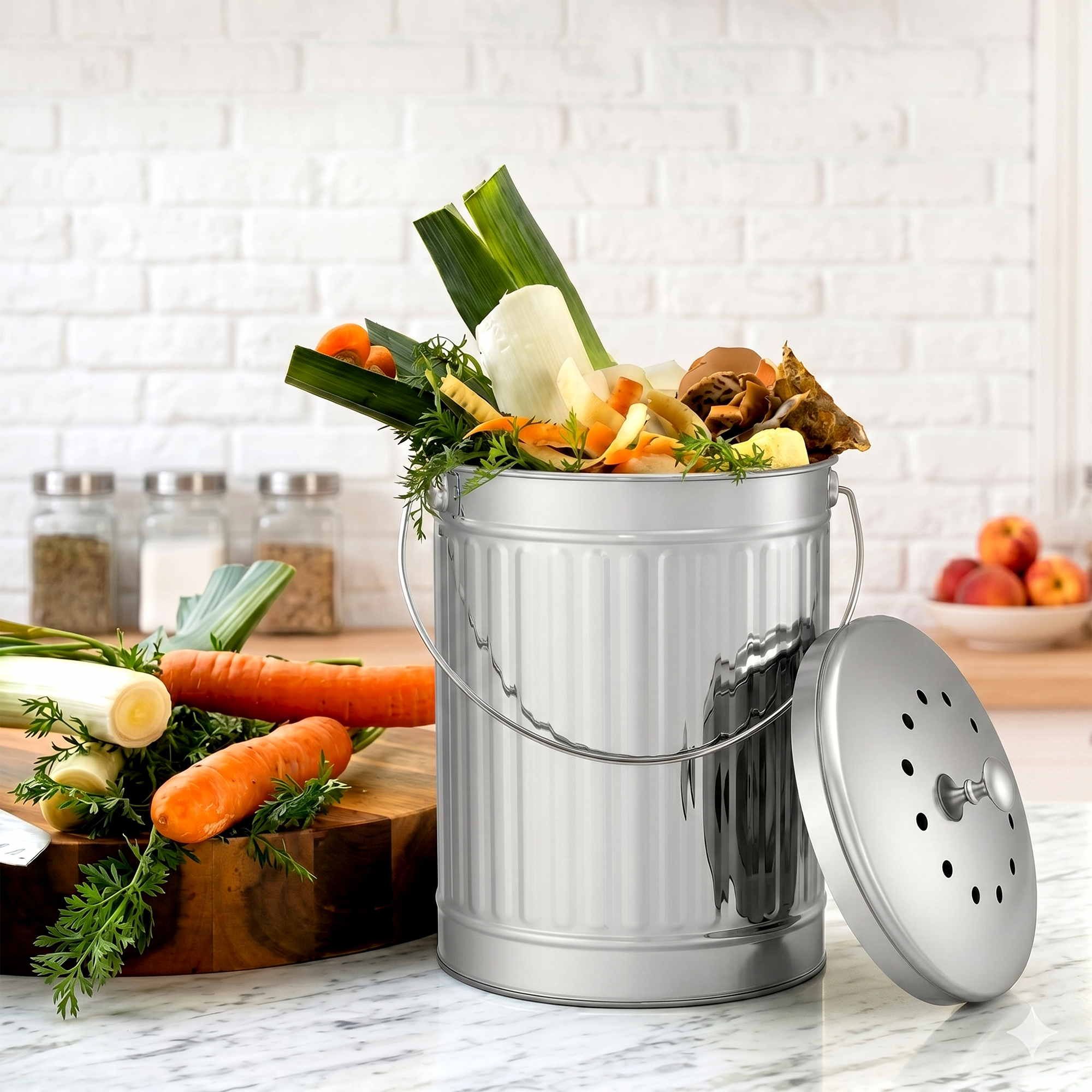 Compost Bin Kitchen Countertop Food Waste Caddy 6L Silver - Home & Garden > Garden Tools > Gardening Accessories - Rivercity House & Home Co. (ABN 18 642 972 209) - Affordable Modern Furniture Australia