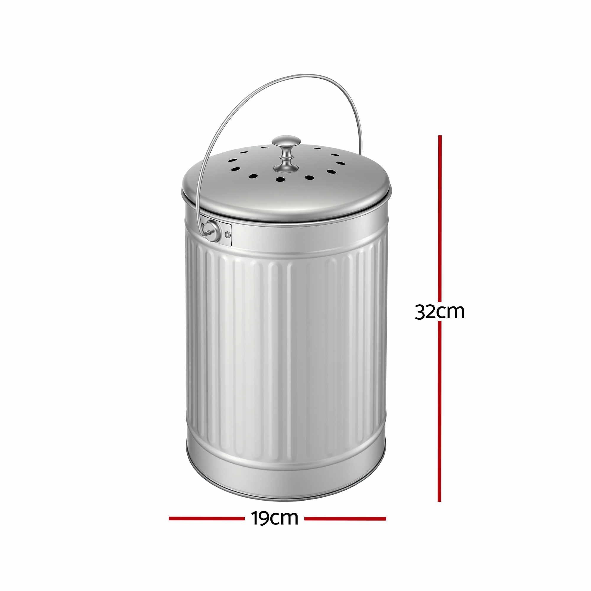 Compost Bin Kitchen Countertop Food Waste Caddy 6L Silver - Home & Garden > Garden Tools > Gardening Accessories - Rivercity House & Home Co. (ABN 18 642 972 209) - Affordable Modern Furniture Australia