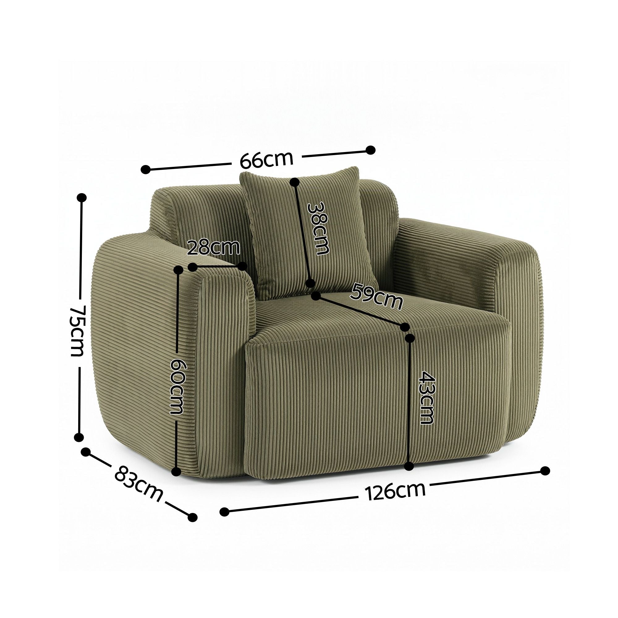 Compressed Armchair Sofa with Cushion Corduroy No Assembly - Green - Furniture > Bar Stools & Chairs > Arm Chairs & Recliners - Rivercity House & Home Co. (ABN 18 642 972 209) - Affordable Modern Furniture Australia