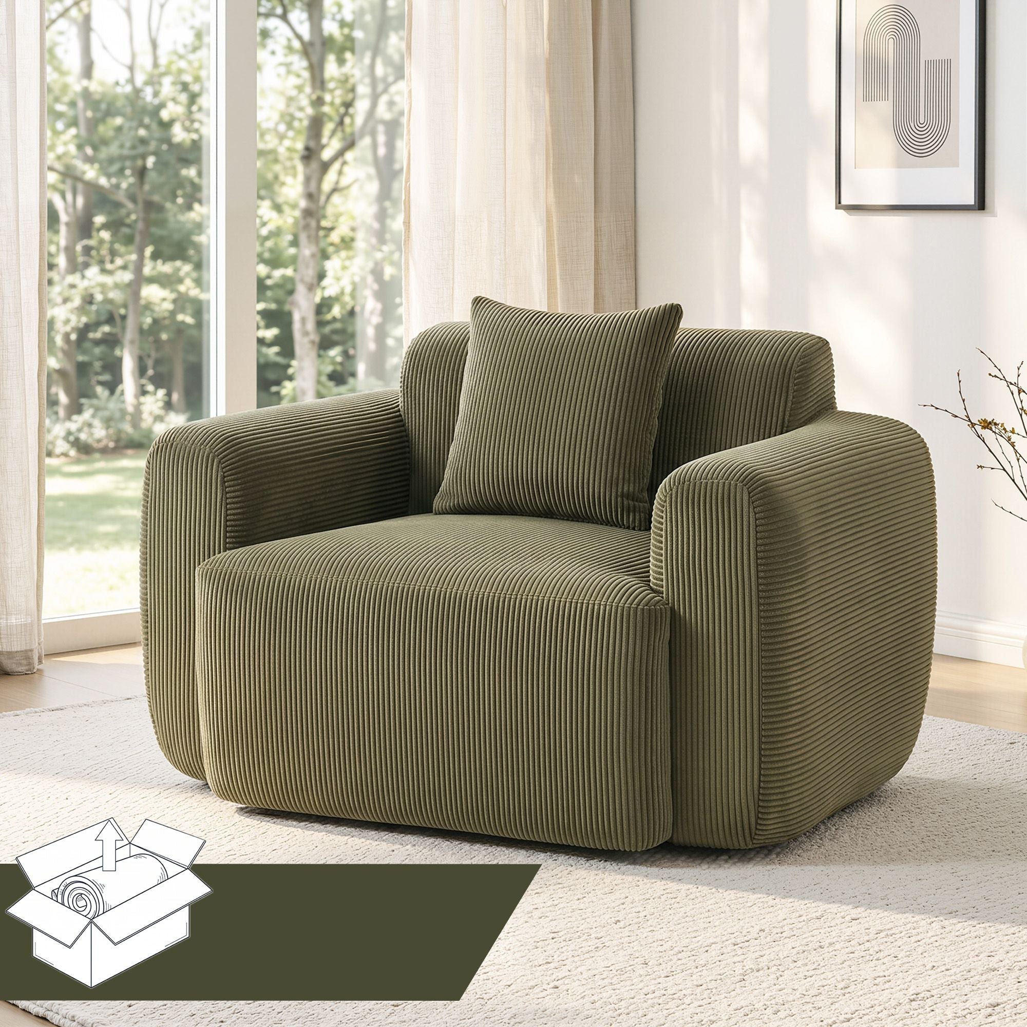 Compressed Armchair Sofa with Cushion Corduroy No Assembly - Green - Furniture > Bar Stools & Chairs > Arm Chairs & Recliners - Rivercity House & Home Co. (ABN 18 642 972 209) - Affordable Modern Furniture Australia