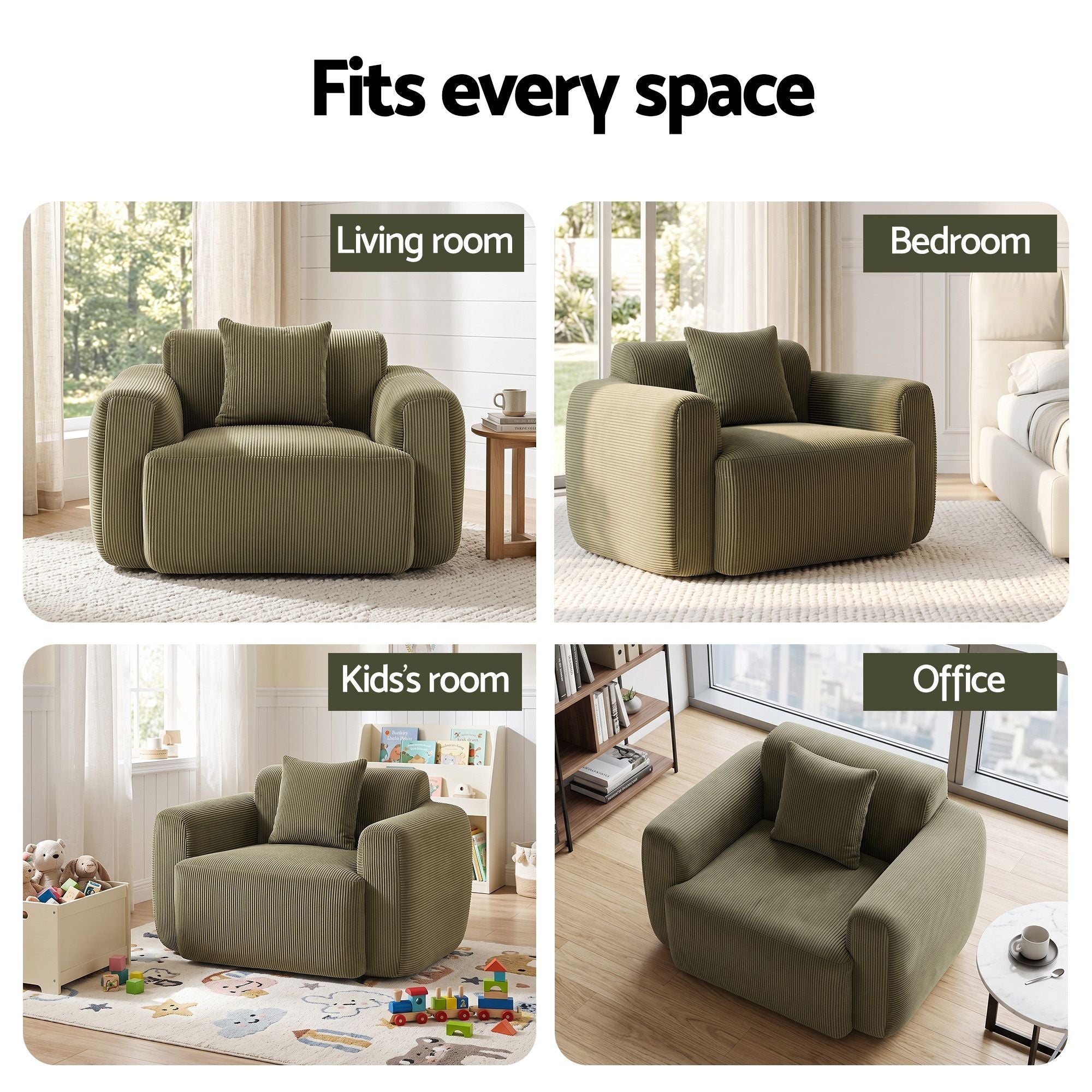 Compressed Armchair Sofa with Cushion Corduroy No Assembly - Green - Furniture > Bar Stools & Chairs > Arm Chairs & Recliners - Rivercity House & Home Co. (ABN 18 642 972 209) - Affordable Modern Furniture Australia