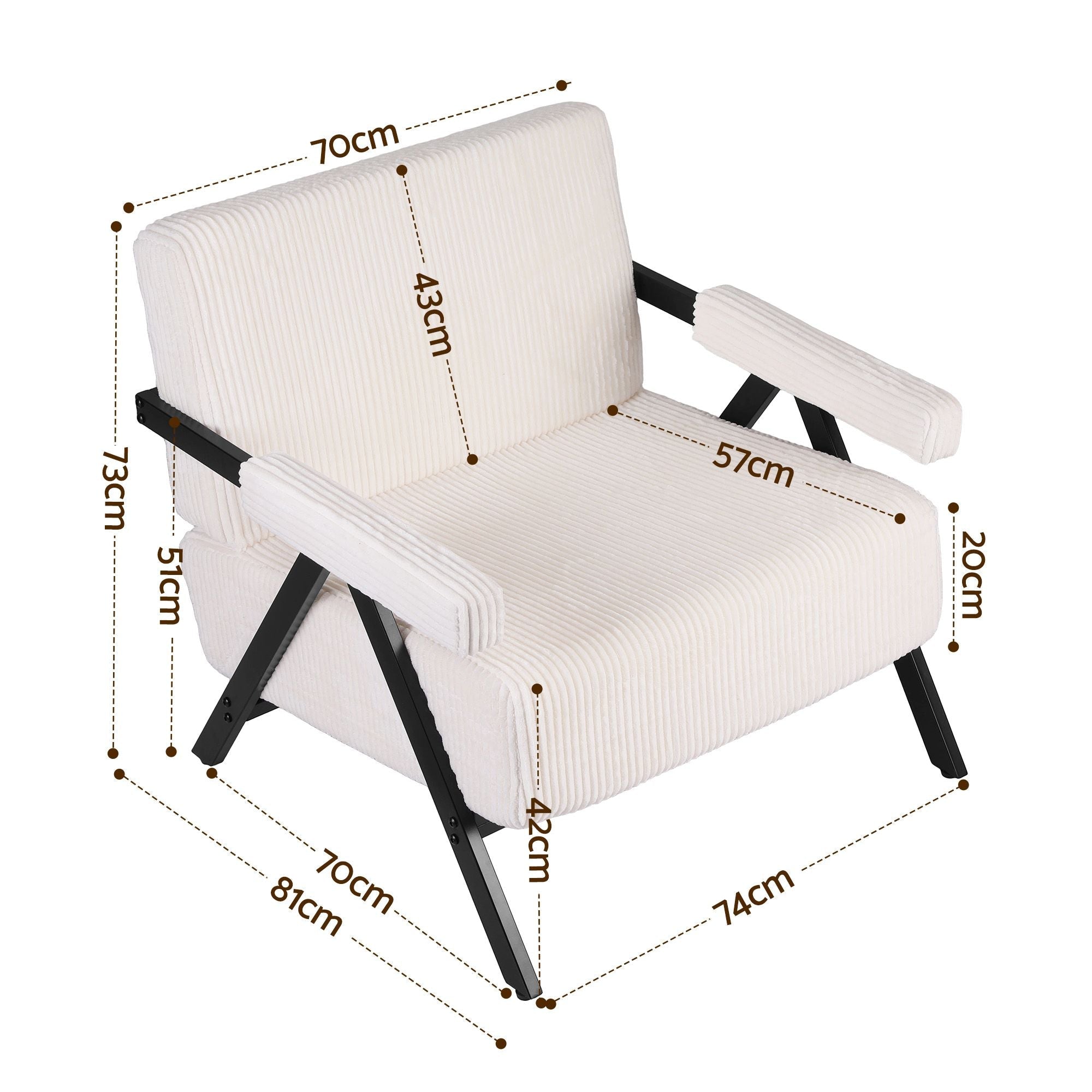 Compressed Armchair White Corduroy Accent Chair for Small Space - Furniture > Bar Stools & Chairs > Arm Chairs & Recliners - Rivercity House & Home Co. (ABN 18 642 972 209) - Affordable Modern Furniture Australia