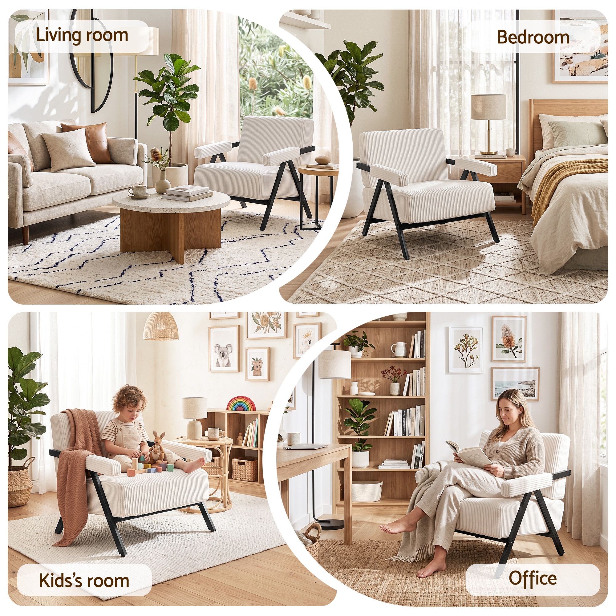 Compressed Armchair White Corduroy Accent Chair for Small Space - Furniture > Bar Stools & Chairs > Arm Chairs & Recliners - Rivercity House & Home Co. (ABN 18 642 972 209) - Affordable Modern Furniture Australia