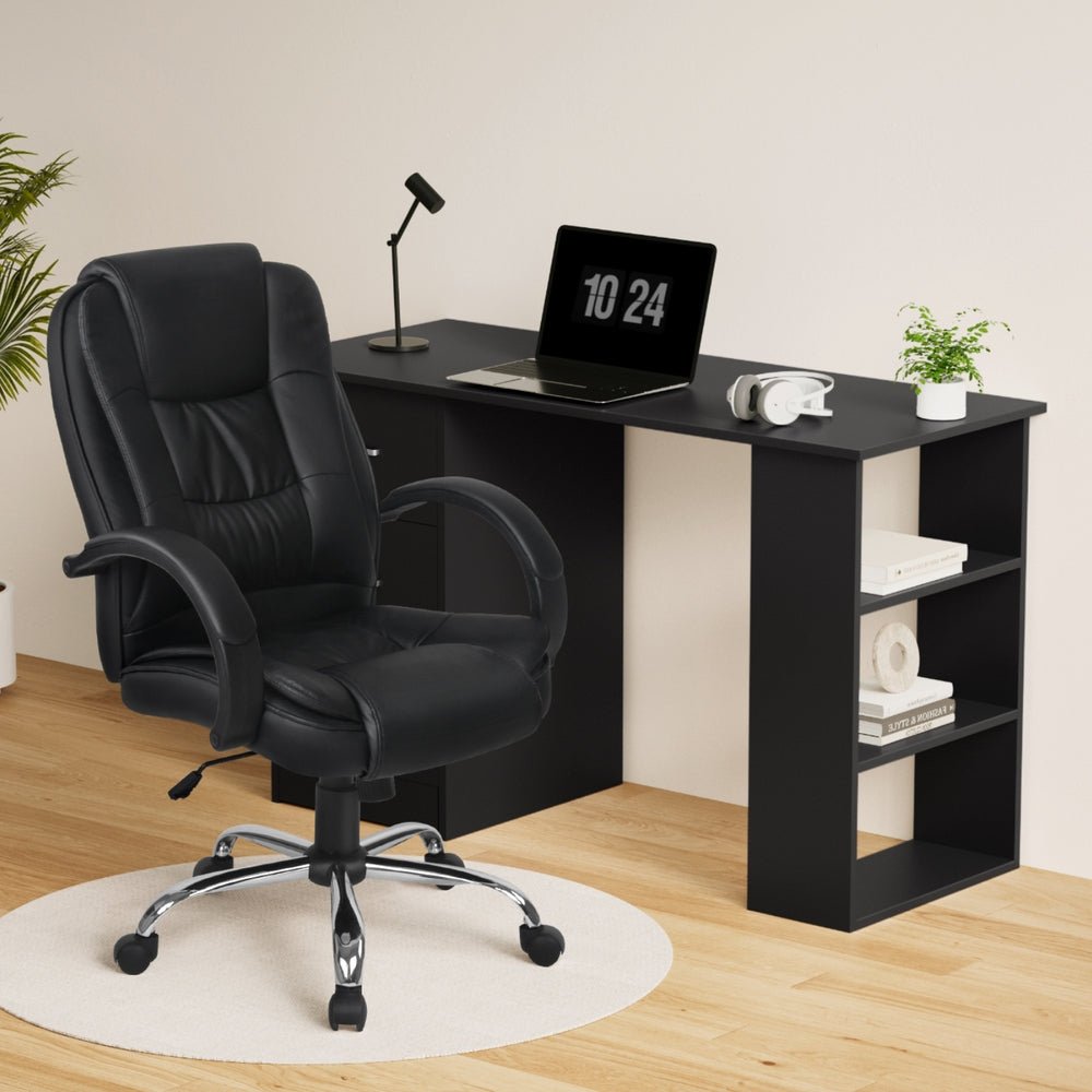 Computer Desk 120cm Executive Office Chair Set PU Leather High Back Black - Furniture > Office > Desks - Rivercity House & Home Co. (ABN 18 642 972 209) - Affordable Modern Furniture Australia