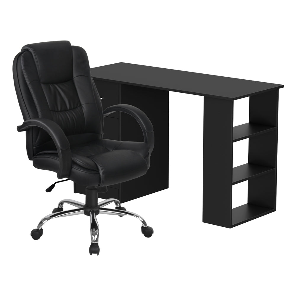 Computer Desk 120cm Executive Office Chair Set PU Leather High Back Black - Furniture > Office > Desks - Rivercity House & Home Co. (ABN 18 642 972 209) - Affordable Modern Furniture Australia