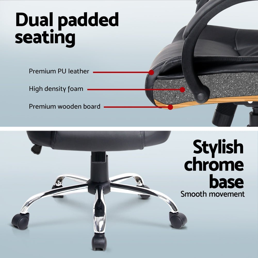 Computer Desk 120cm Executive Office Chair Set PU Leather High Back Black - Furniture > Office > Desks - Rivercity House & Home Co. (ABN 18 642 972 209) - Affordable Modern Furniture Australia