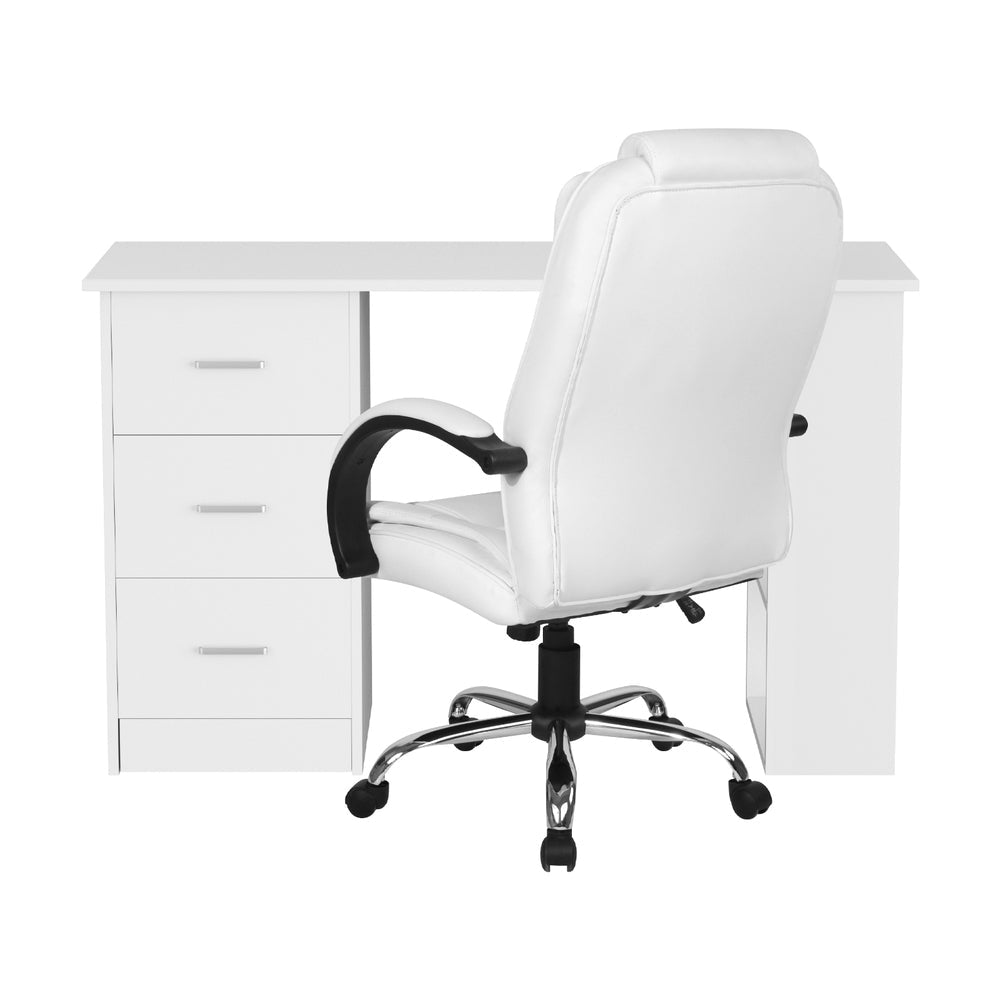 Computer Desk 120cm Executive Office Chair Set PU Leather High Back White - Furniture > Office > Desks - Rivercity House & Home Co. (ABN 18 642 972 209) - Affordable Modern Furniture Australia