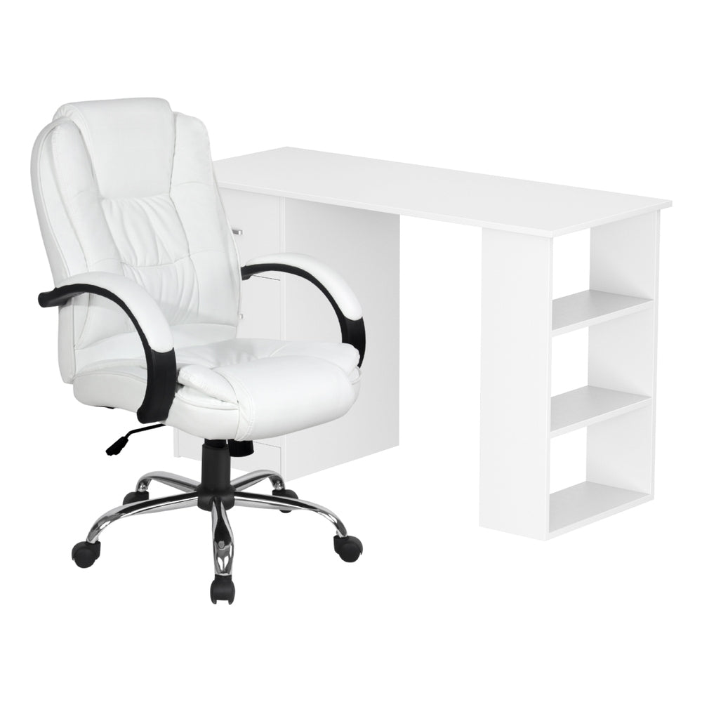 Computer Desk 120cm Executive Office Chair Set PU Leather High Back White - Furniture > Office > Desks - Rivercity House & Home Co. (ABN 18 642 972 209) - Affordable Modern Furniture Australia