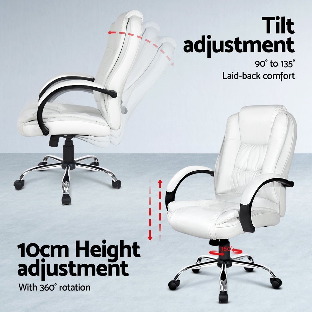 Computer Desk 120cm Executive Office Chair Set PU Leather High Back White - Furniture > Office > Desks - Rivercity House & Home Co. (ABN 18 642 972 209) - Affordable Modern Furniture Australia