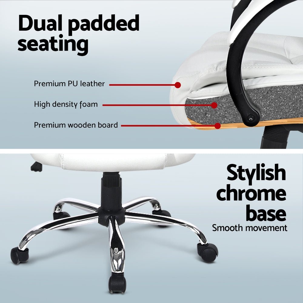 Computer Desk 120cm Executive Office Chair Set PU Leather High Back White - Furniture > Office > Desks - Rivercity House & Home Co. (ABN 18 642 972 209) - Affordable Modern Furniture Australia