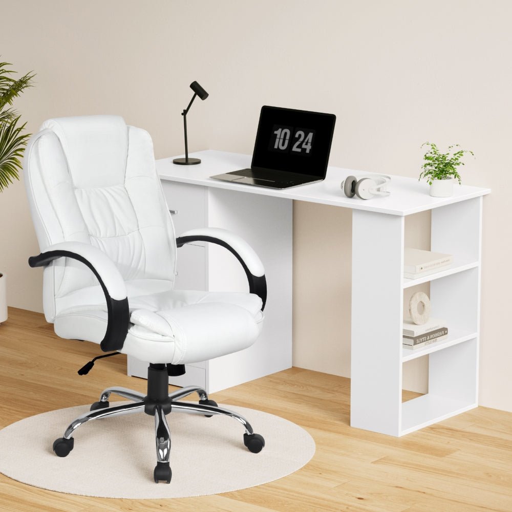 Computer Desk 120cm Executive Office Chair Set PU Leather High Back White - Furniture > Office > Desks - Rivercity House & Home Co. (ABN 18 642 972 209) - Affordable Modern Furniture Australia